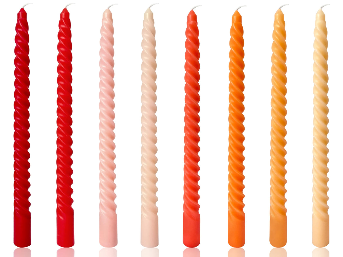 4 Pack Red-Gradient and 4 Pack Orange-Gradient Spiral Taper Candles, 10 Inch Candlesticks for Dinner Party Wedding Holiday