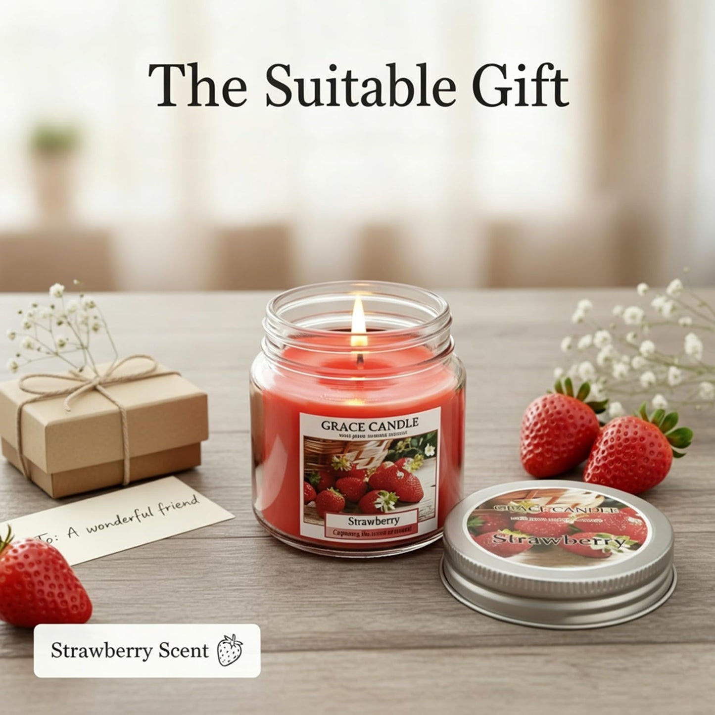 Covtlykne 4oz Scented Candles, 2.48 Inches Scented Soy Candle 18 Hours Burn Time for Home Decor (Strawberry)