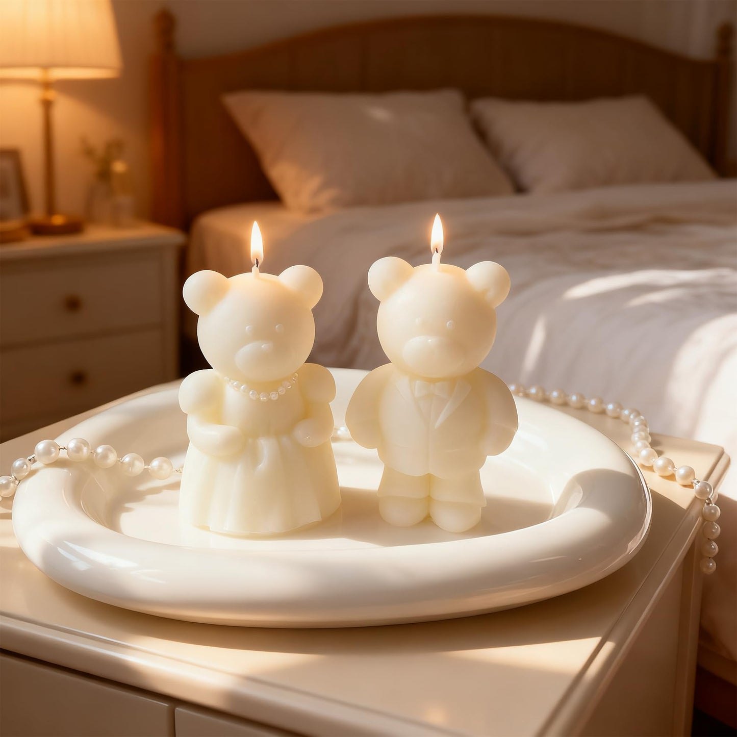 Mr & Mrs Wedding Bear Scented Candle Duo,Bride in Gown & Groom in Tuxedo Soy Wax Decorative Candle Set for Bridal Shower,Anniversary & Home Decor,Romantic Home Fragrance Gift for Couples & Newlyweds