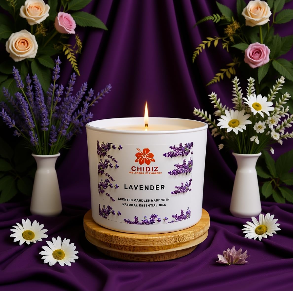 CHIDIZ Lavender Soy Scented Candles | Large 1 Wick Jar Candle | Up to 45 Hours Burning Time | Relaxing Aromatherapy Candles | Housewarming Gift for Women and Men (Medium, Lavender)
