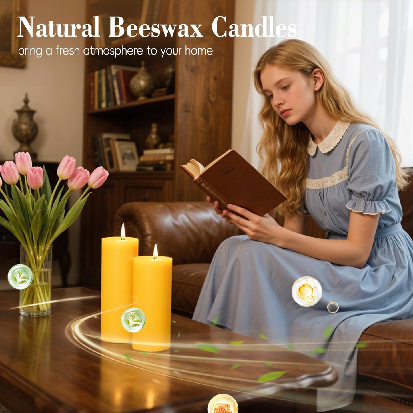 3 Pack Natural Beeswax Pillar Candles 2x6in,360 Hours Long Burning Unscented Beeswax Candles,100% Pure Bees Wax Candles for Home,Emergency,Dripless Pillar Candle Bulk