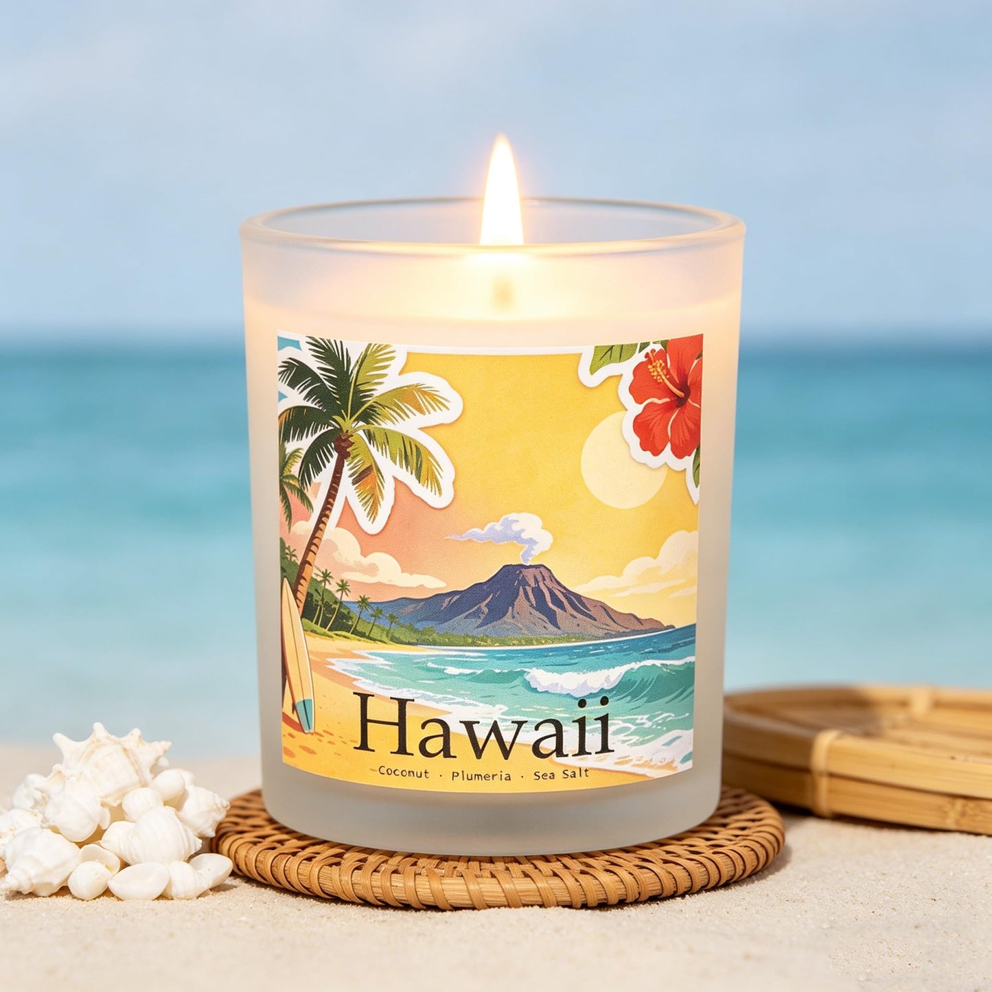 Hawaii Breeze Scented Candle, Coconut & Plumeria & Sea Salt - Hawaii Gifts, Hawaiian Gifts for Women, Hawaii Souvenirs, Tropical Souvenirs, 100% Soy Wax, 7OZ
