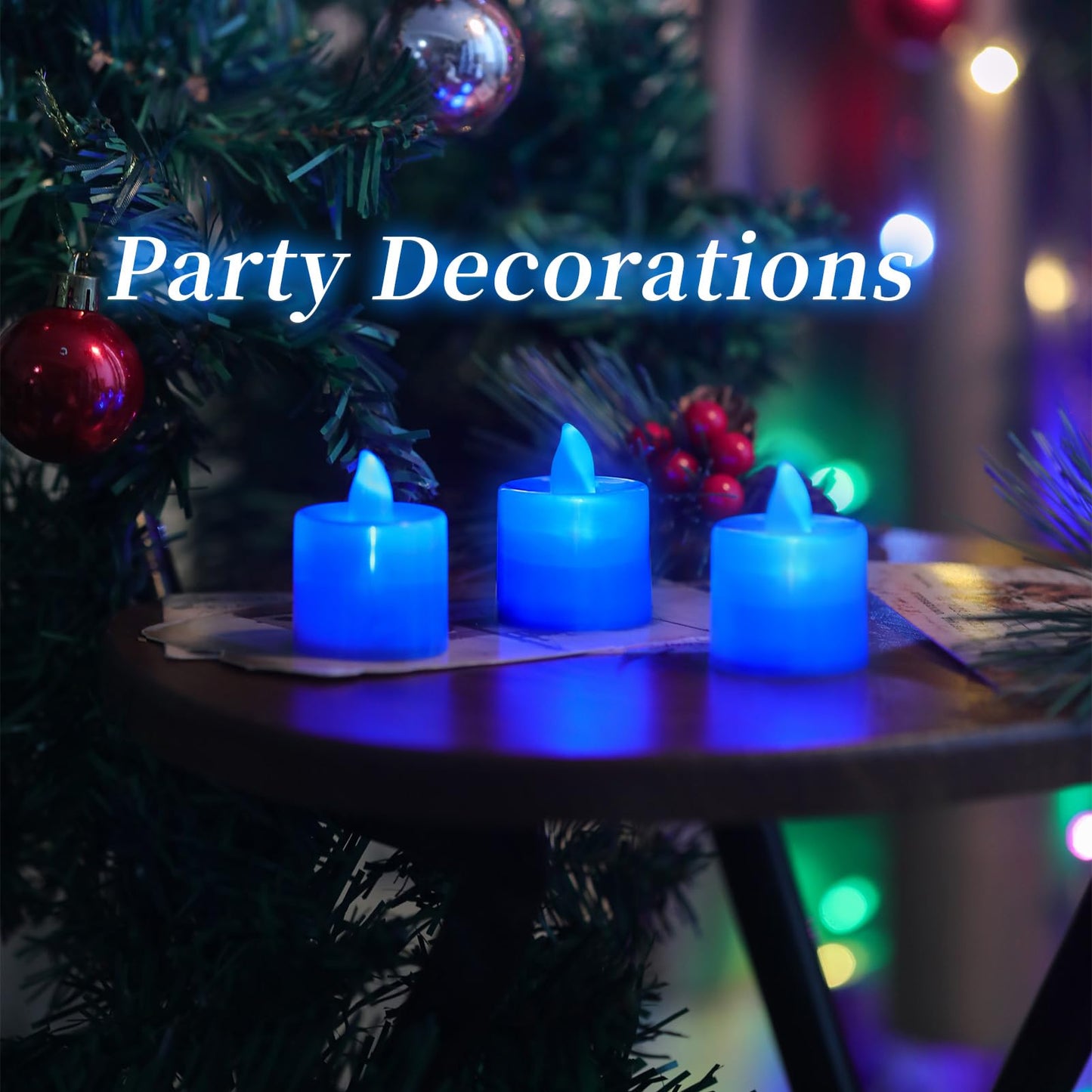LANKER 24 Pack Flameless Led Tea Lights Candles, Flickering Blue Battery Operated Electronic Fake Candles, Decorations for Wedding, Party, Christmas, Halloween and Festival Celebration (Blue)