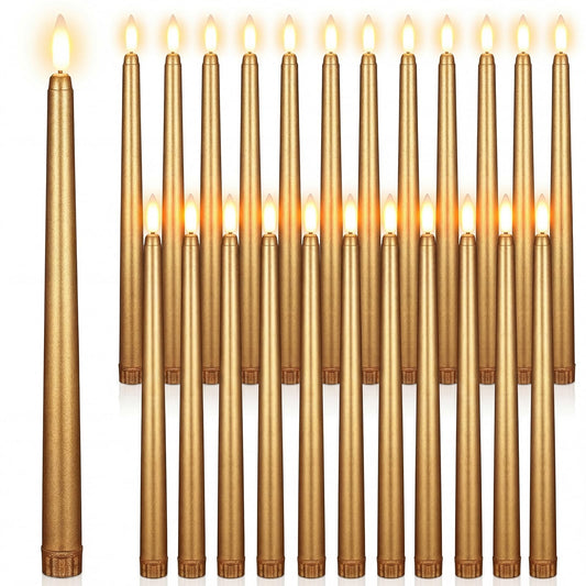 Macarrie 24 Packs Flameless Taper Candles Battery Operated Fake 11 Inch Long Candlelight LED Flameless Candlesticks Flickering Tapered for Spring Summer Wedding(Gold)