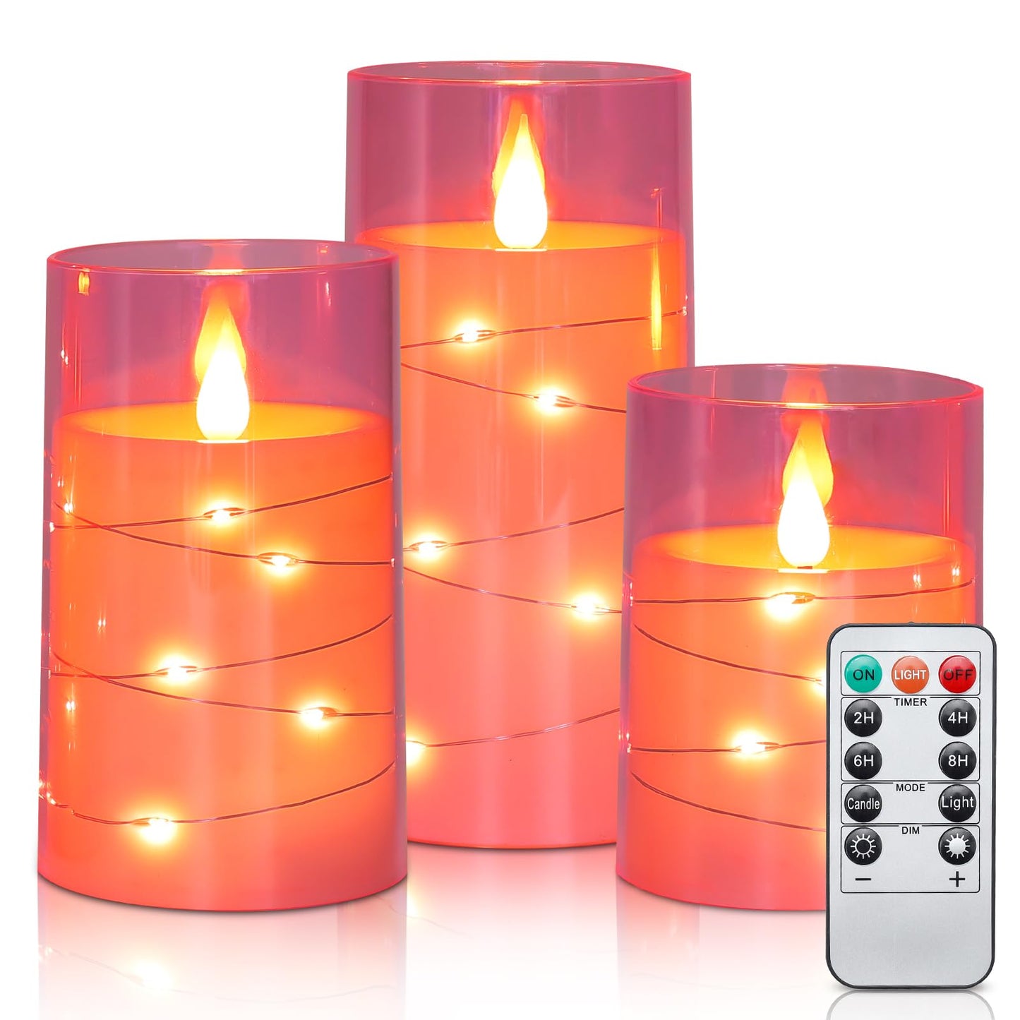 Aignis Flickering Flameless Candles Battery Operated Candles LED Candles with Remote Timer for Home/Wedding/Birthday/Holiday Decor, Cherry Blossom Pink 3D Flame Set of 3 (D3 xH4 5" 6")