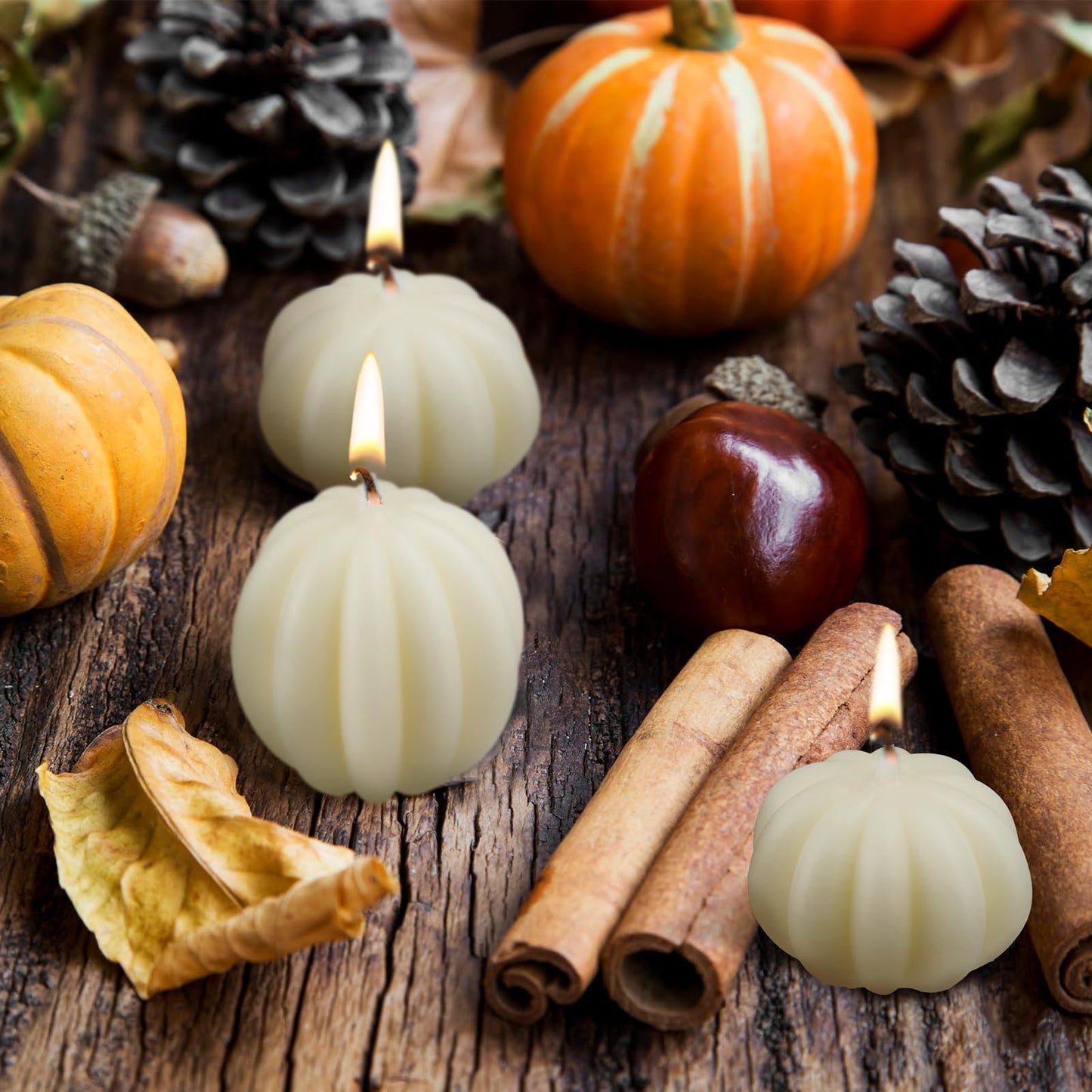 MTLEE 6 Pieces Thanksgiving Pumpkin Shaped Candle Fall White Scented Tealight Candles Home Decor Handmade Thanksgiving Gifts for Bedroom Bathroom Party