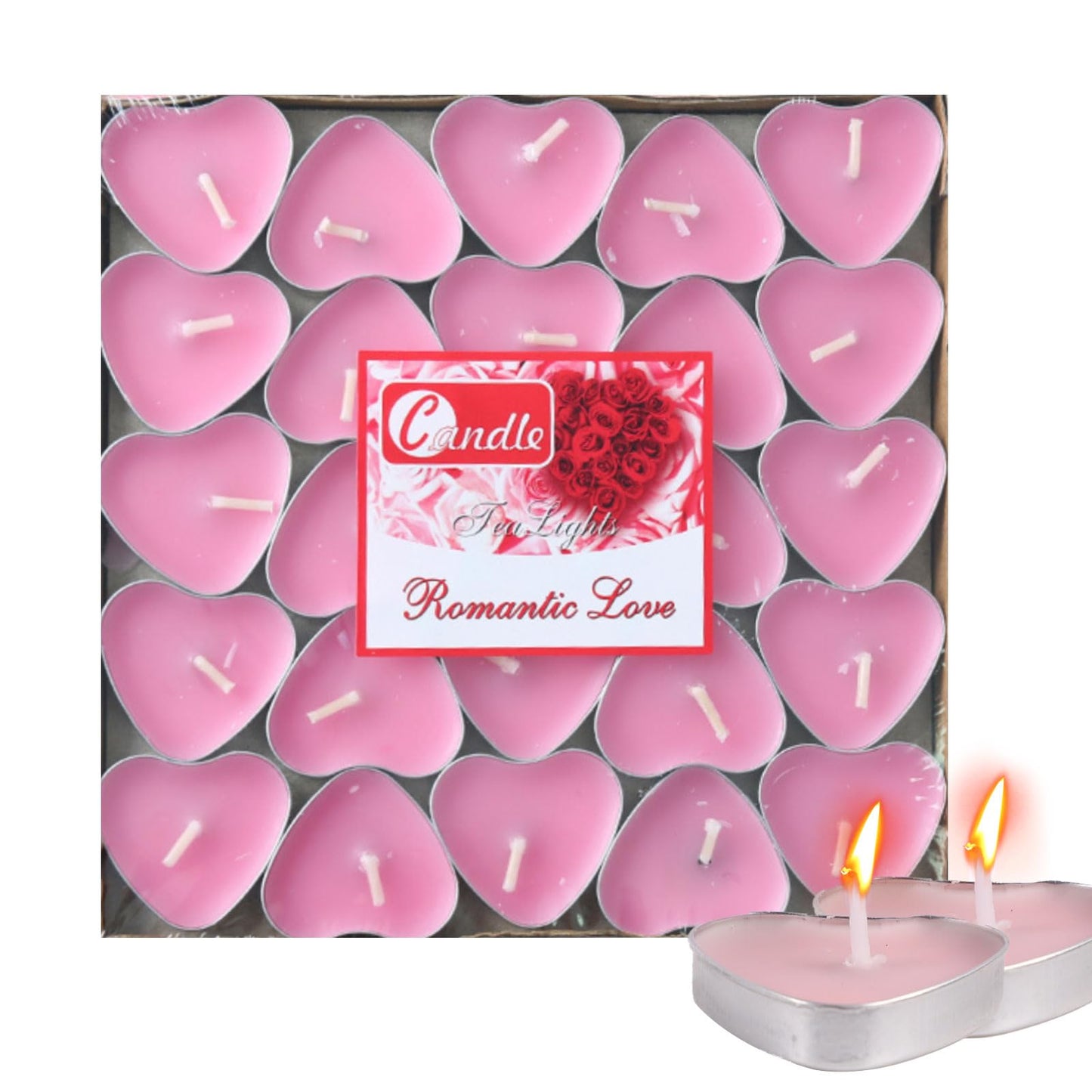 Heart Shaped Tealight Candles 50 Packs,25 * 2 Layers Romantic Love Unscented mokeless for Dinner Home Wedding (Pink)