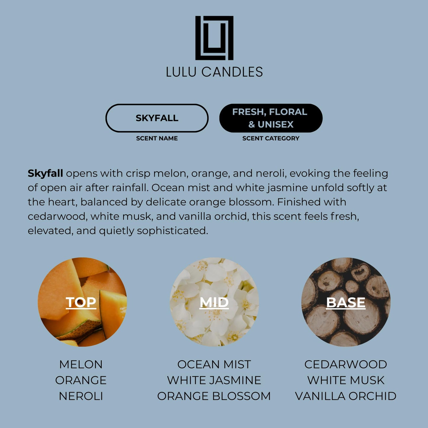 Lulu Candles | Skyfall | Smells Like Cedarwood & Musk | Luxury Scented Soy Jar Candle | Hand Poured in The USA | Highly Scented Long Lasting (9 Oz.)