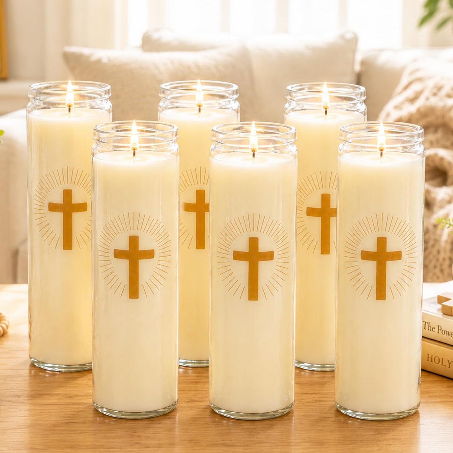 6 Pack White 7 Day Prayer Candles in Glass – Long Burning Unscented Devotional Candles for Vigils, Blessings, Memorials, and Baptism