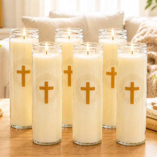 6 Pack White 7 Day Prayer Candles in Glass – Long Burning Unscented Devotional Candles for Vigils, Blessings, Memorials, and Baptism