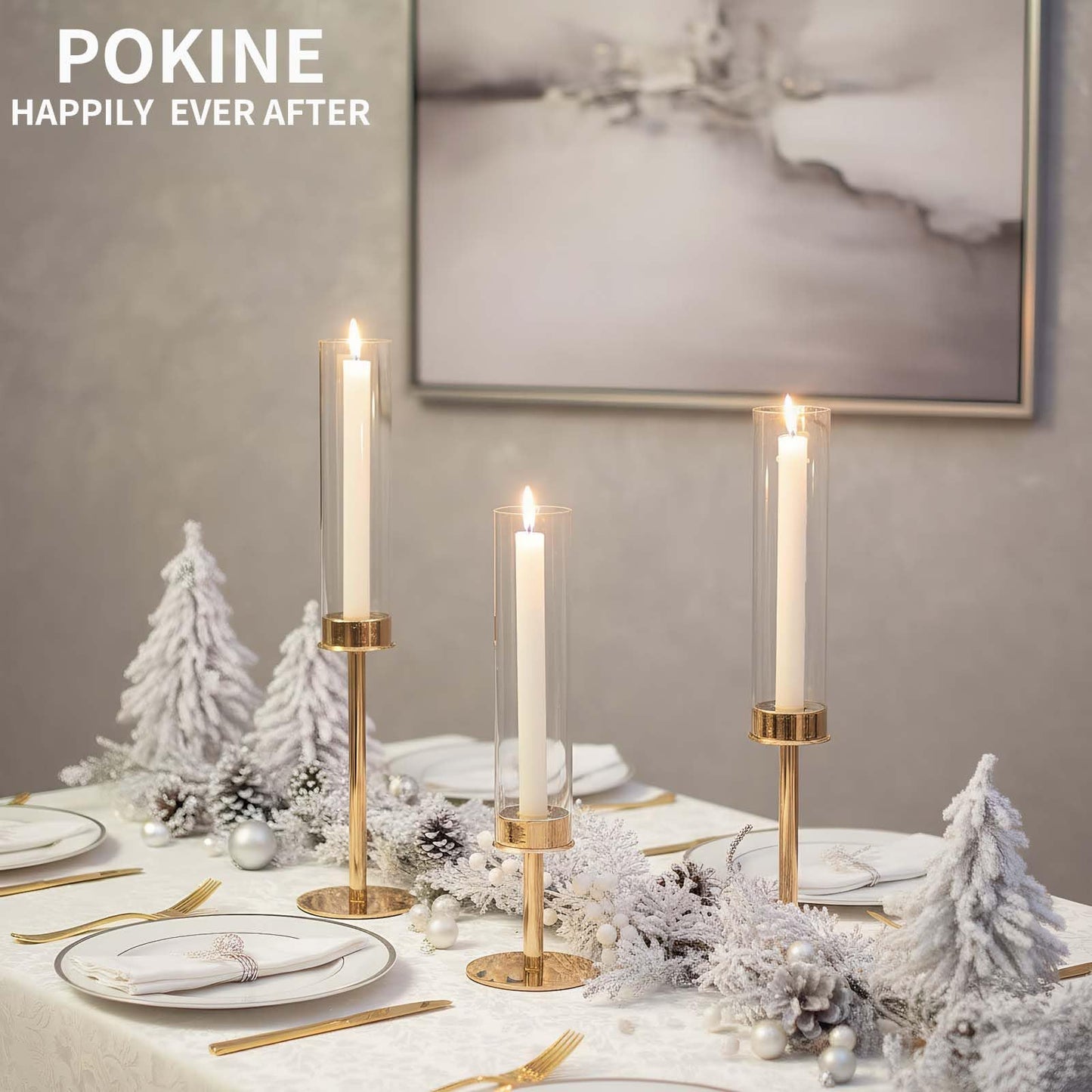 POKINE Gold Candle Holders Set of 6 for Glass Taper Candle Holders,Hurricane Candlestick Holder for Home Decor, Wedding, Dinning, Party Decorative, Anniversary (6,Gold)