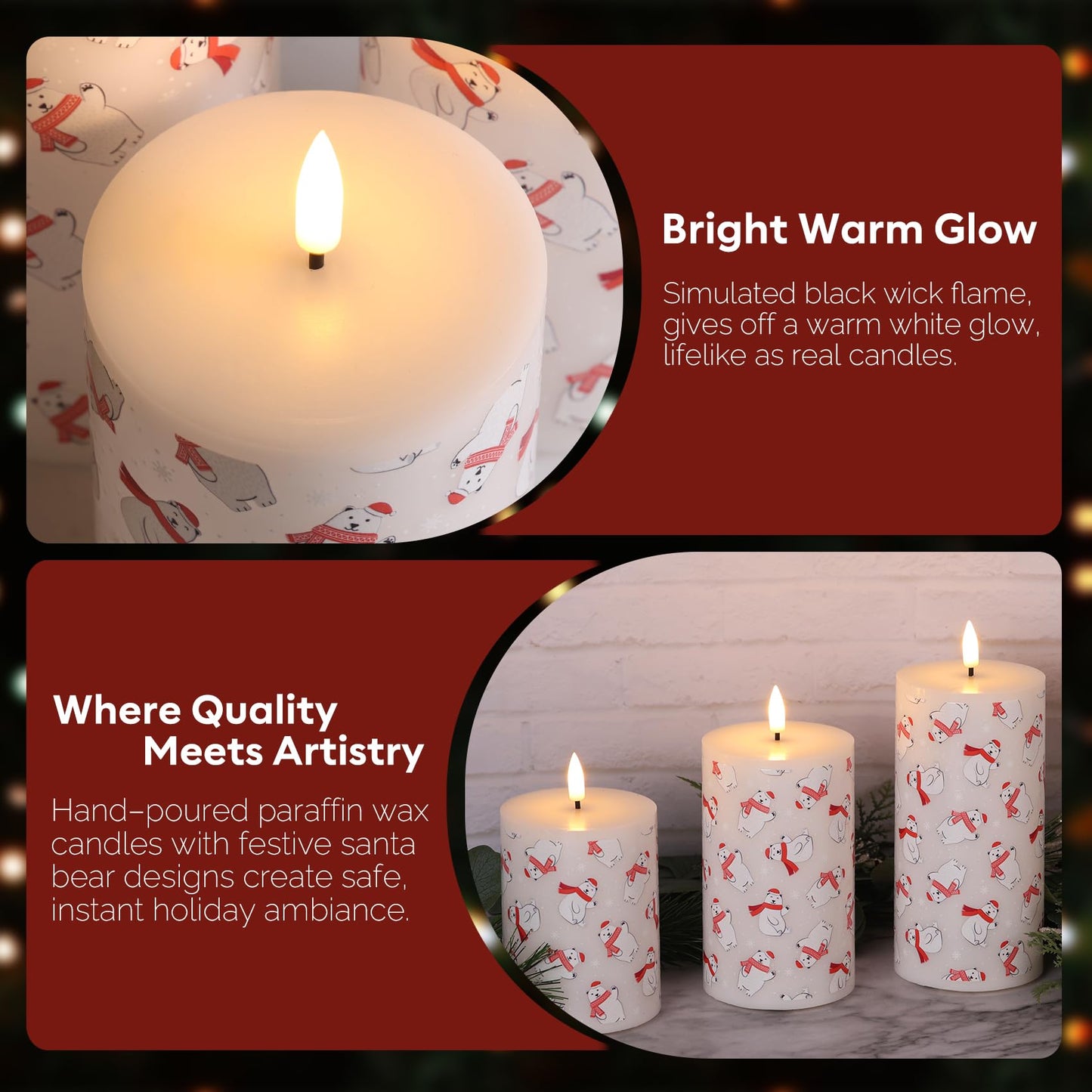 Eywamage Flameless Pillar Candles with Remote, Flickering Bear LED Candles Battery Operated Set of 3