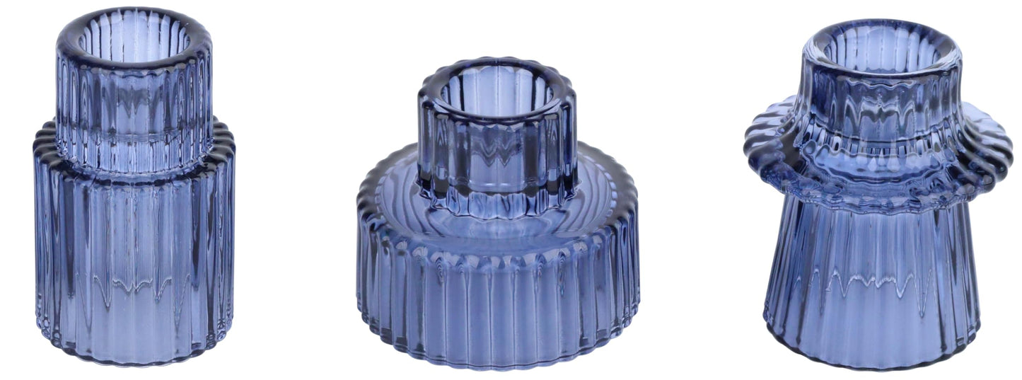 Vixdonos Glass Candlestick Holders Tealight Candle Holders for Table Centerpieces, Wedding Decor and Dinner Party (3 Pcs, Dark Blue)