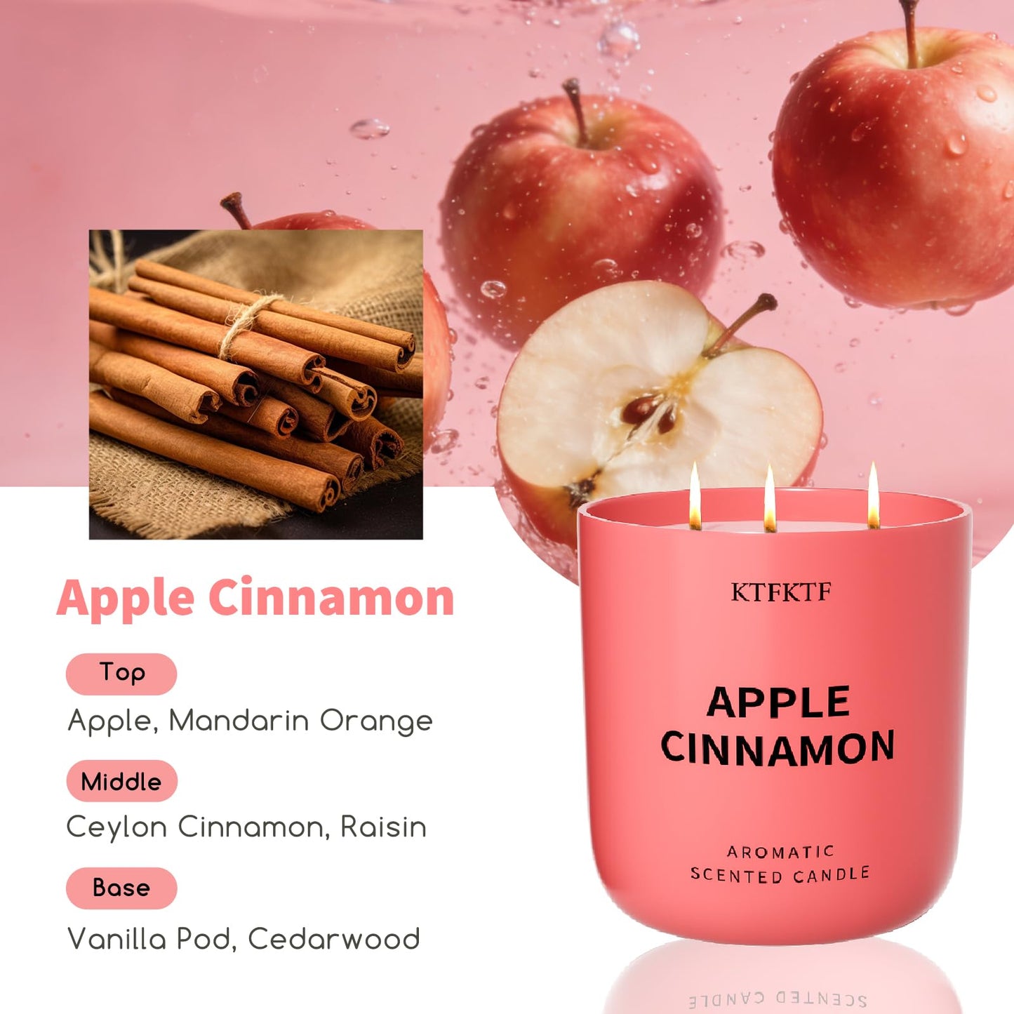 Apple Cinnamon Scented Candle - 14.1oz Soy Candles for Home Scented, 80H Long Lasting Burn, Non-Toxic Aromatherapy Candle for Relaxation, Stress Relief, Birthday,Mothers Day Gifts for Women