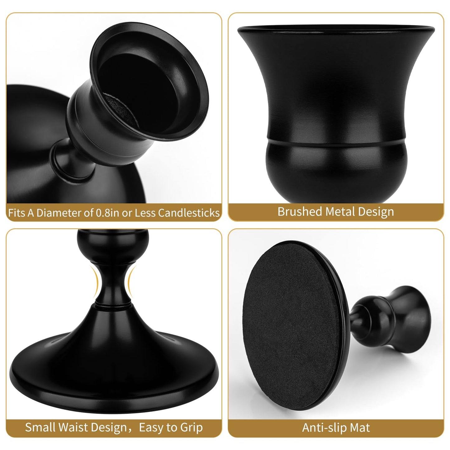 Black Candle Holder Taper Candle Holders, Set of 6 Candlestick Holders Decor for Home Decor, Metal Taper Candleholder for Fall Thanksgiving Halloween Christmas Table Fireplace Decor