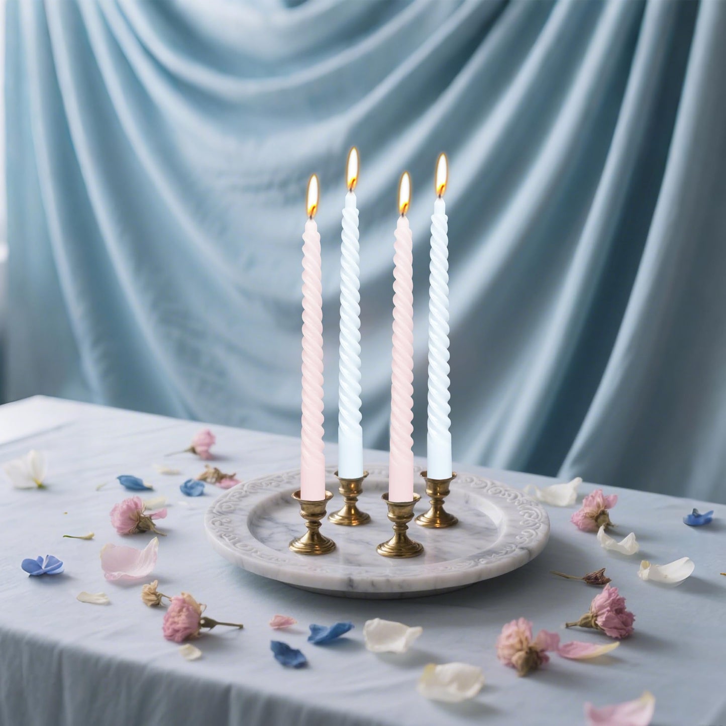 10 Inch 10 Pack Baby Pink and Baby Blue Spiral Taper Candle Set, Unscented Dripless Candlesticks for Dinner Baby Shower Party Brithday Wedding and Home Decoration