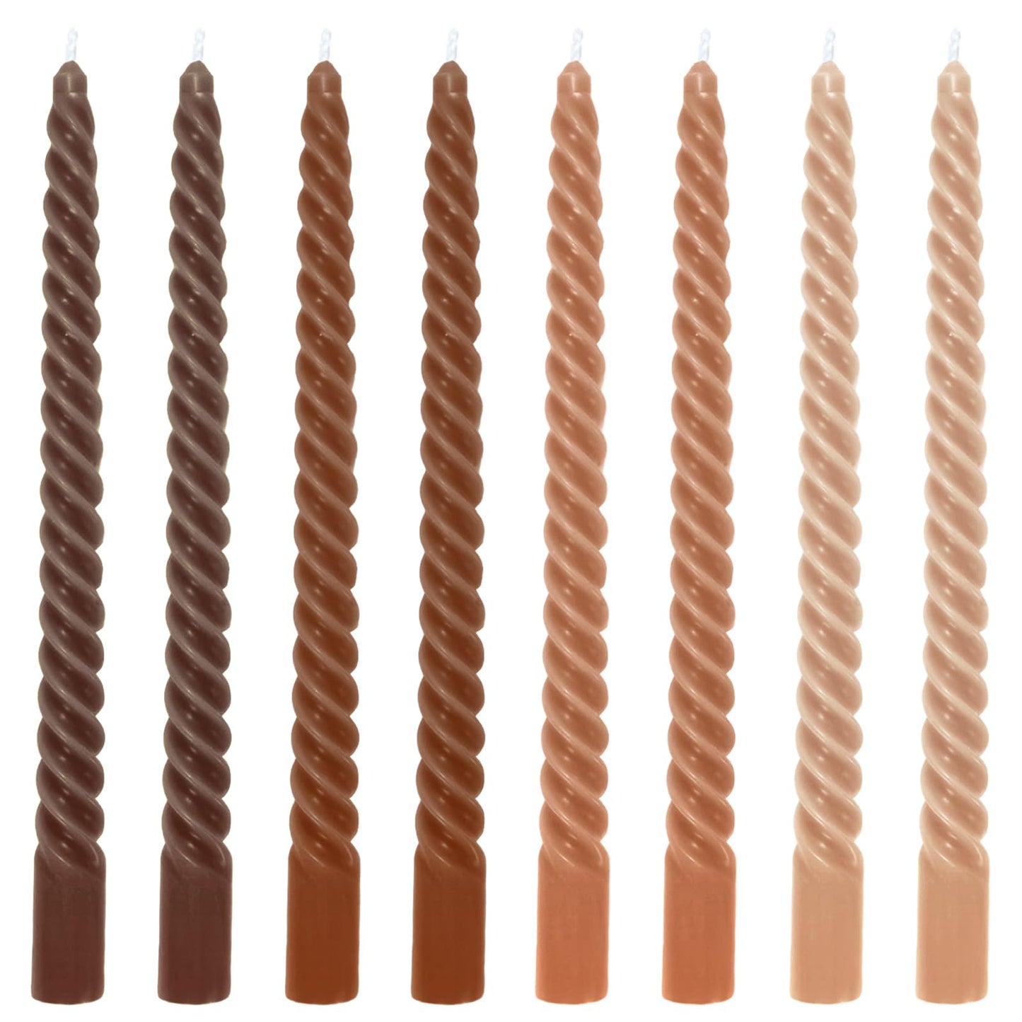 Whaline 8Pcs 10 Inch Gradient Brown Spiral Taper Candles Dripless Twisted Wax Candles Long Unscented Candle Sticks for Wedding Party Home Dining Table Decor