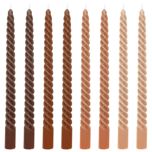 Whaline 8Pcs 10 Inch Gradient Brown Spiral Taper Candles Dripless Twisted Wax Candles Long Unscented Candle Sticks for Wedding Party Home Dining Table Decor