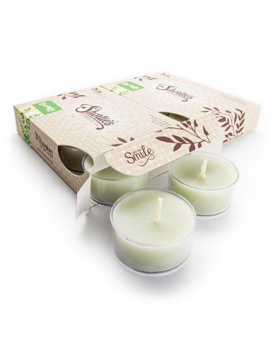 Eucalyptus Leaf Premium Tealight Candles Multi Pack - Highly Scented with Essential & Natural Oils - 12 Green Tea Lights - Beautiful Candlelight - Made in the USA - Fresh & Clean Collection