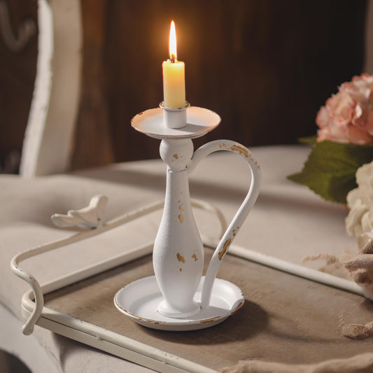 SOFE Metal White Candle Taper Holder 9 Inches Tall, Shabby Chic Design Handheld Candlestick Holder for Taper Candle, Vintage Candle Sticks Holder Decor, Entry, Dinner Table Decor