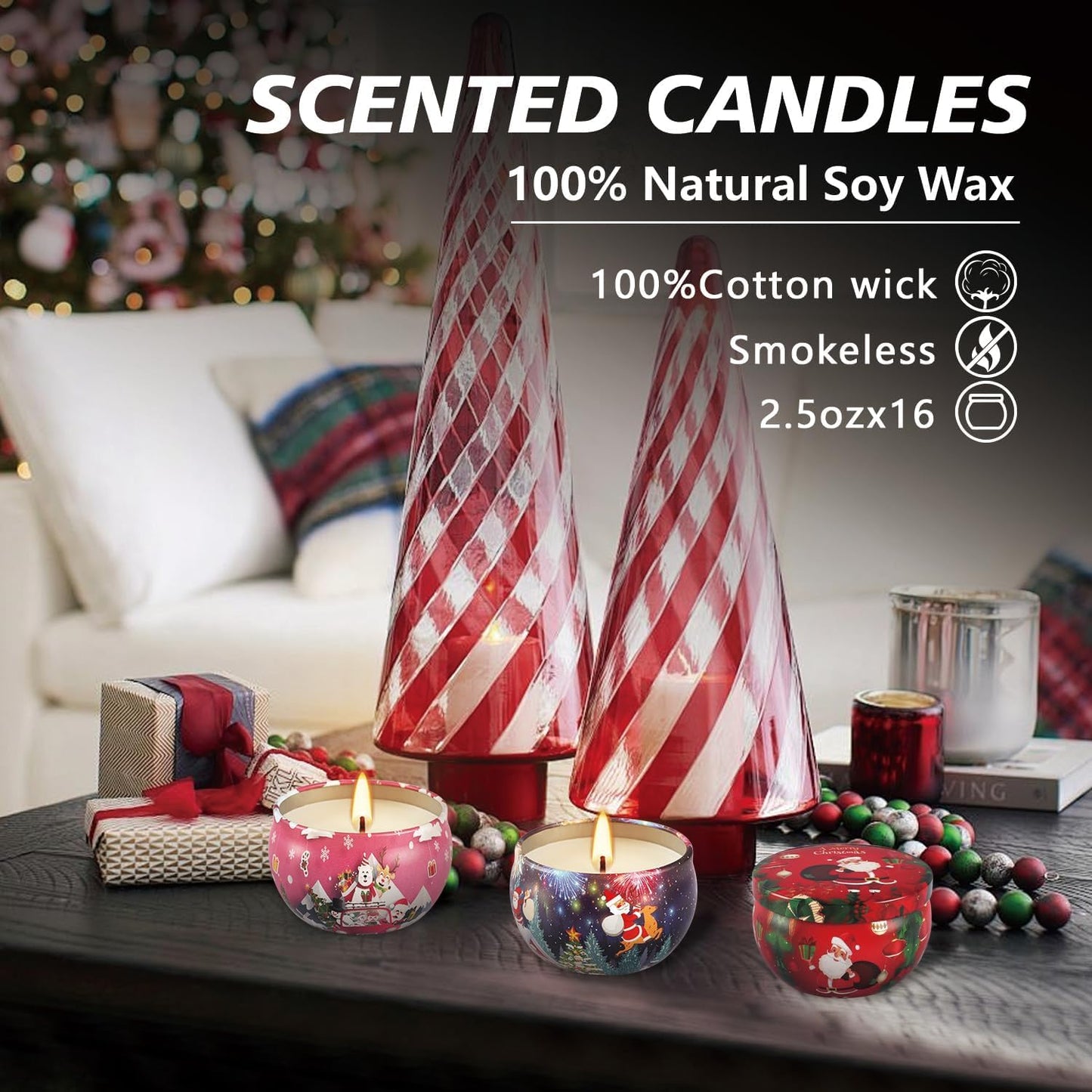 WPONSZU 16Pack Christmas Scented Candles,Candvent Calendar 2025, Gift Set 2.5oz Strong Fragrance Aromatherapy Candles,Portable Travel Tin Jar Candles Gifts for Home Scented Decoration Valentine'sDay