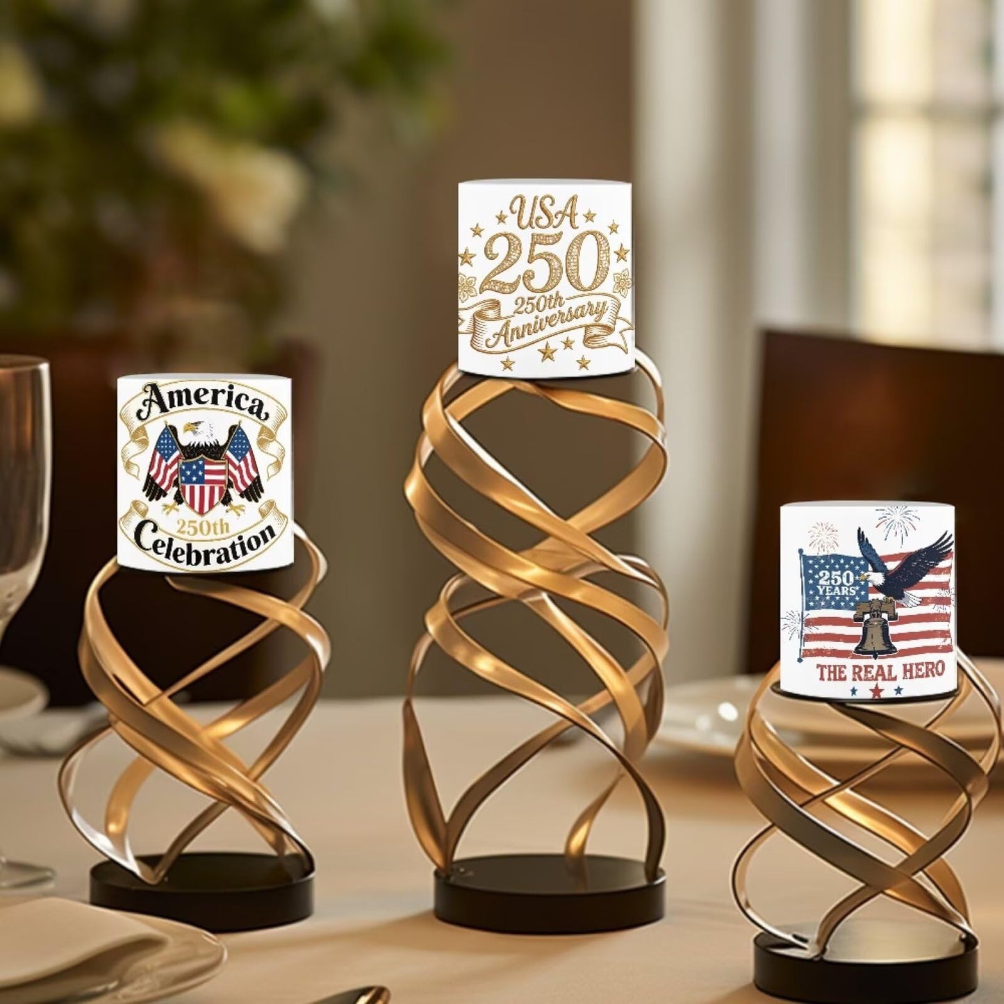 NETILGEN American 250th Anniversary Theme 4 Packs Flameless Candles LED Pillar Candles with Battery Operated Color Changing with Remote Control American Flag Eagle Print