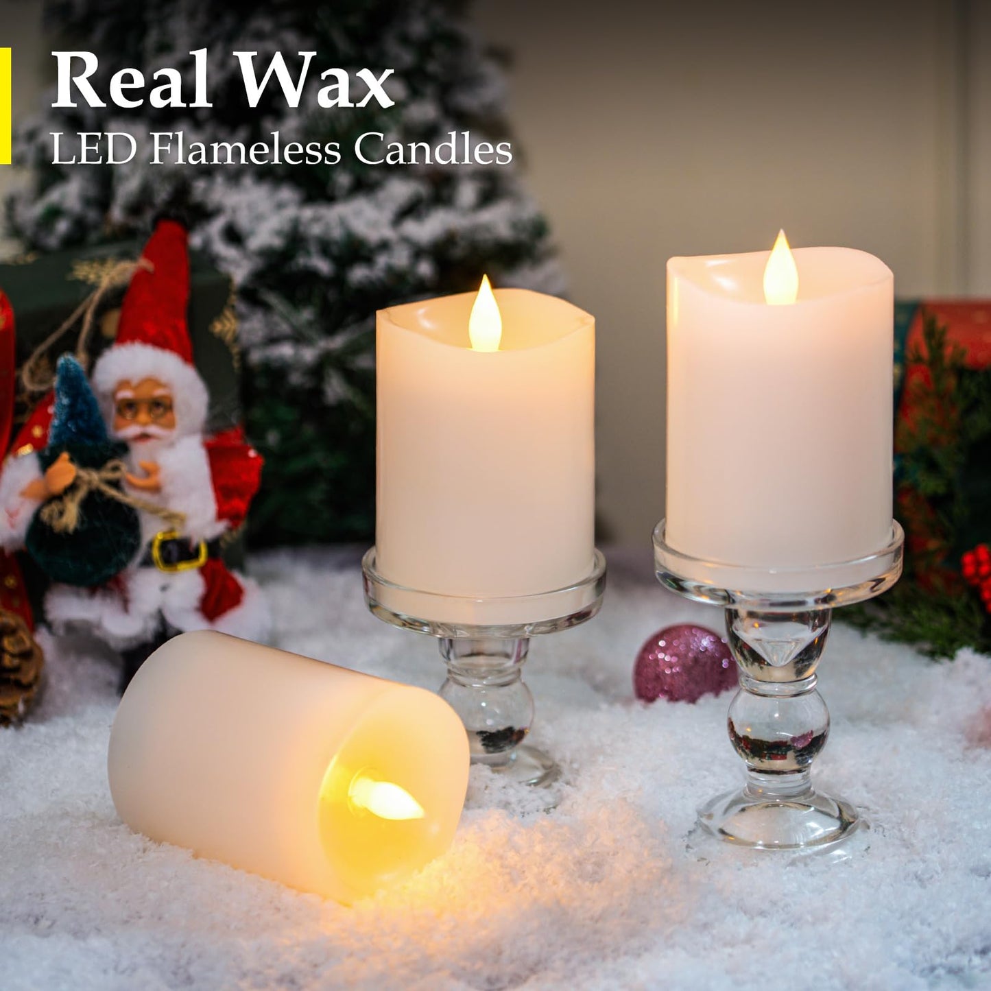 "3"x4" Flickering Flameless Candles with Remote Timer- Set of 3 Real Wax White Pillar LED Candles for Indoor/Outdoor Fireplace & Home Decor, Battery Operated with 600+ Hours Flickering (3" Diameter)