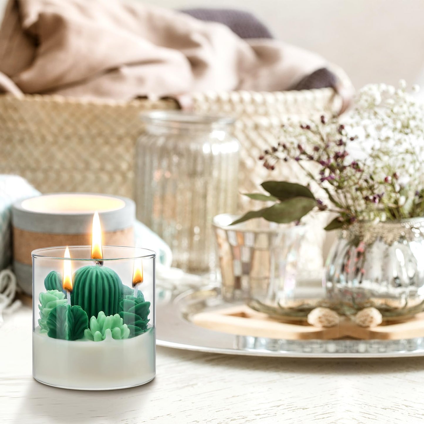 Tondiamo Succulent Cactus Candles Gift,3.15 Inch Scented Decorative Terrarium Plant Candles Votive for House Warming Wedding Baby Shower Spa Home Decoration Teacher Appreciation Mothers Gifts