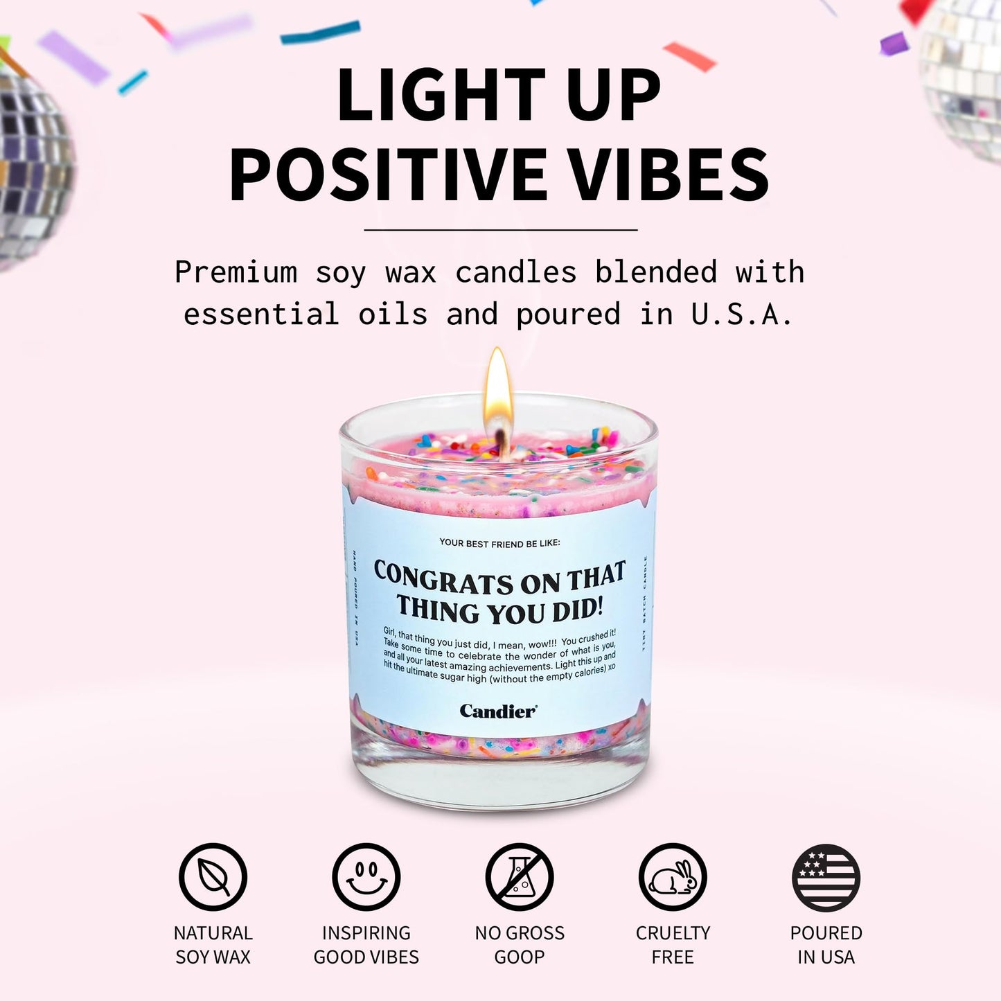 Congrats Scented Candle, Natural Soy Candle with Strawberry Jam & Vanilla Cake Notes, Aromatherapy for Relaxation, Unique Candles Gifts for Women, 60-Hour Burn Time - Candier by Ryan Porter