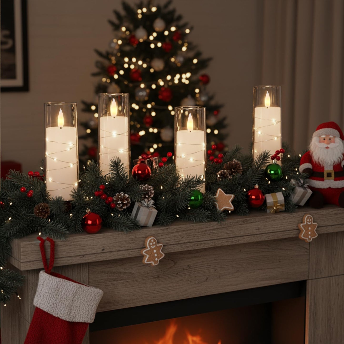 Raycare Flameless Candle with Remote Timer – 9 Flickering Acrylic Battery Operated LED Pillar Candles with Embedded Star String for Christmas, Wedding, Home Table Decor, and as a Gift (White)