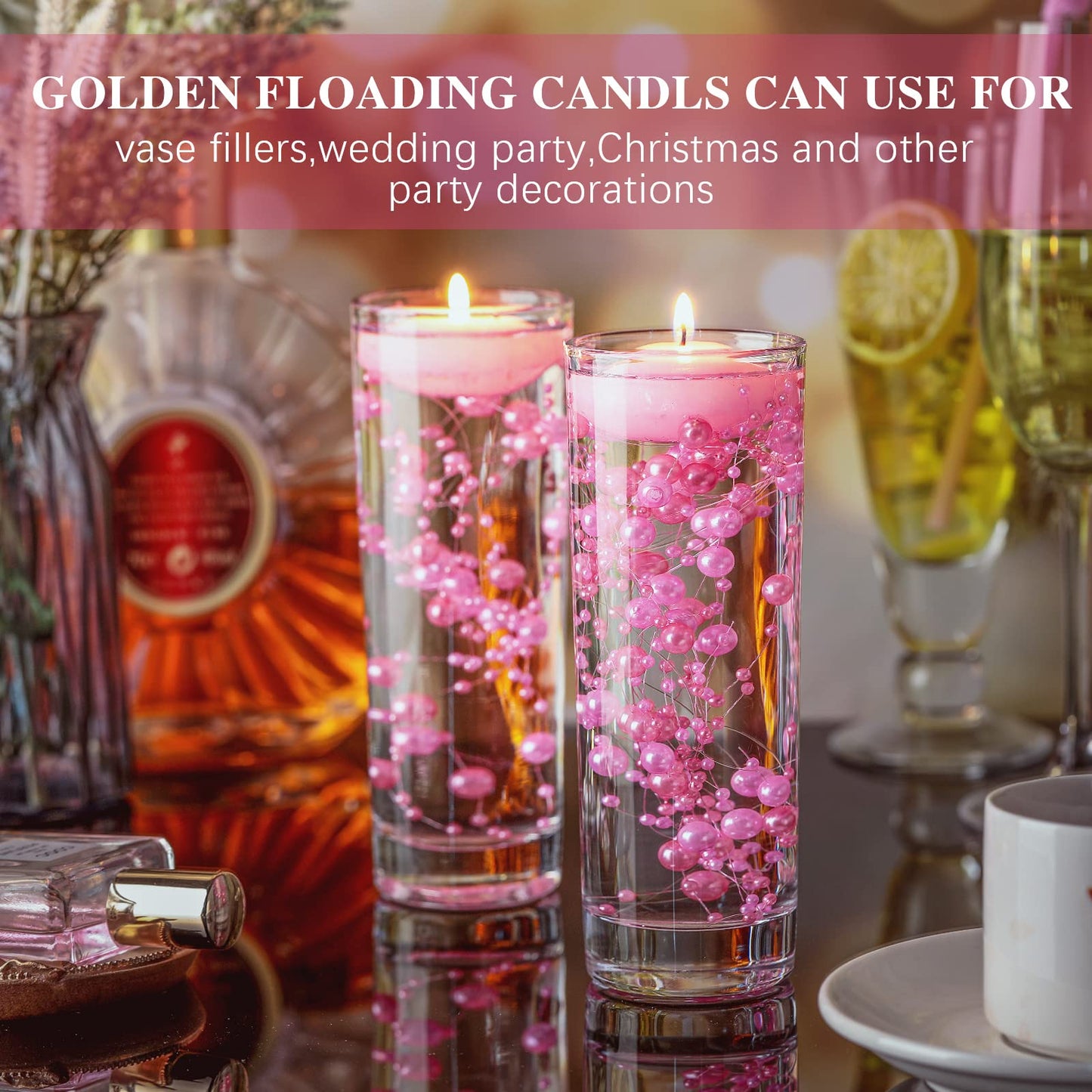 Nuanchu 12 Pieces 1. 65 Inch Floating Candles for Wedding Centerpiece, Small Unscented Floating Round Tealights Metallic Smooth Wax Disc Candles for Graduation Dinner Home Decor(Pink)