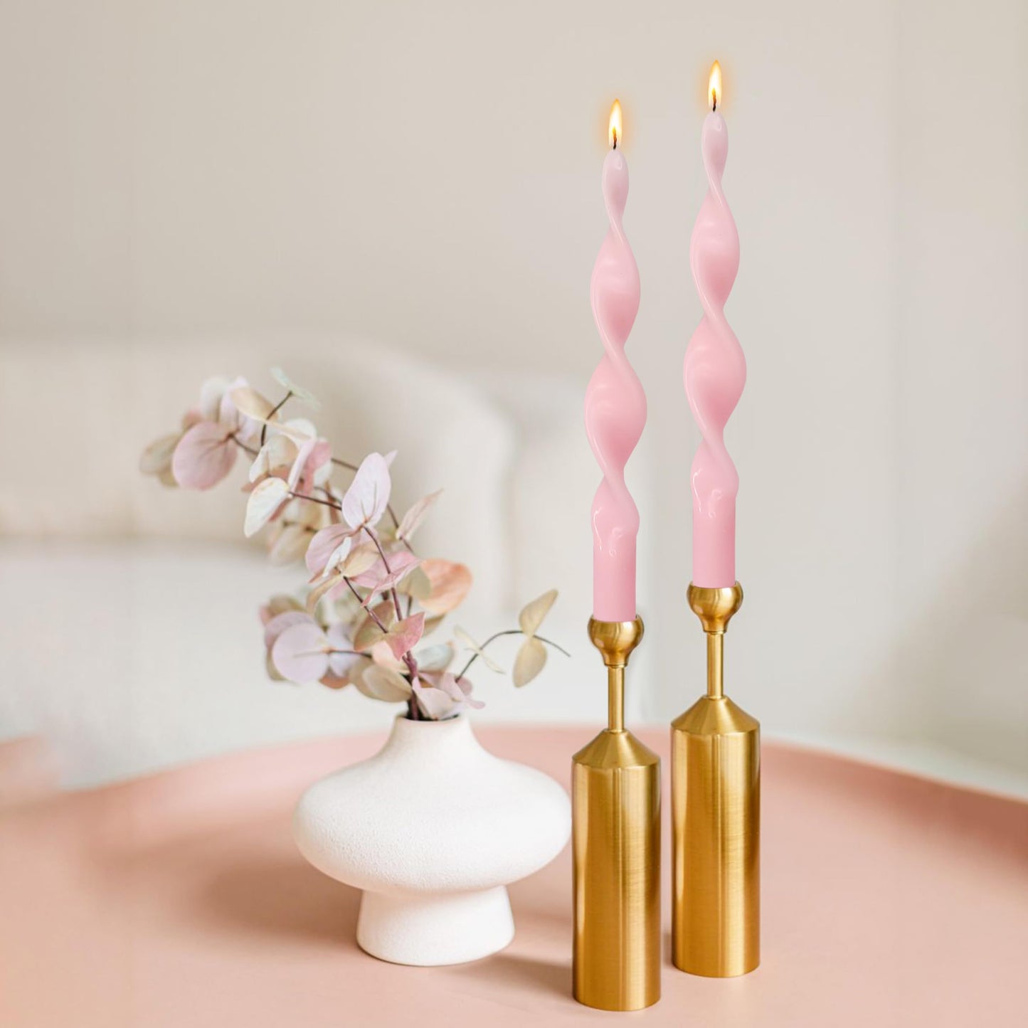 Smokeless Pink Spiral Taper Candle Handmade Unscented Taper Candlesticks 10 Inch Long Twisted Candles for Candlelight Dinner Decor Wedding Women Gifts 2 Pcs