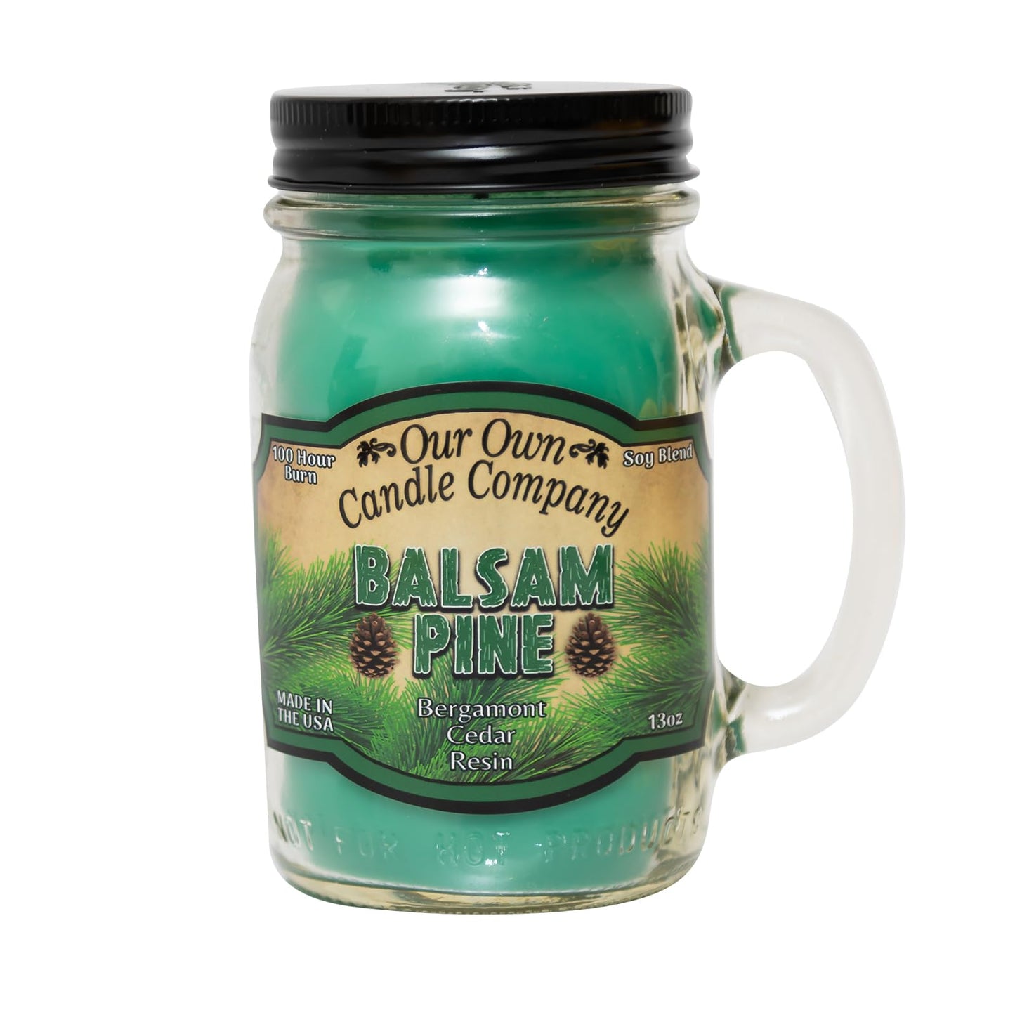 Balsam Pine Scented Mason Jar Candle – 13 oz, Long Lasting 100 Hour Burn, Soy Blend with Lead-Free Wick – Our Own Candle Company