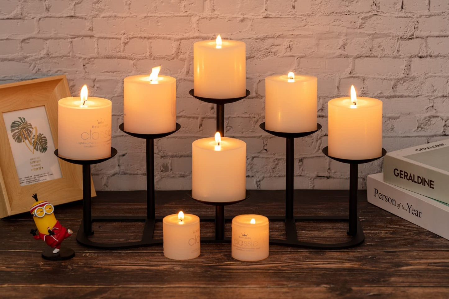 LANLONG Candelabra Pillar Candle Holders Fireplace Matte Black Metal Candleholder with 6 Candle Stands Mantel Floor Table Centerpiece