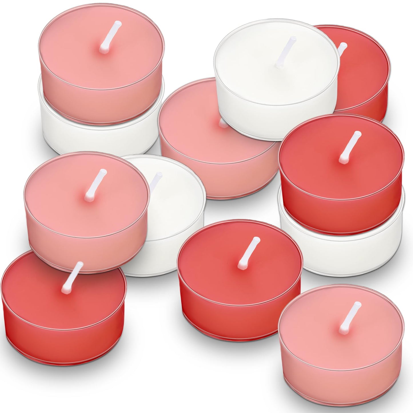 Honoson 12 Pack Valentine's Day Tea Lights Candles Tea Light Natural Wax Scented 6 Scents Conversation Candle for Spring Easter Wedding Engagement Gift Anniversary Summer Home Decor(White, Pink, Red)