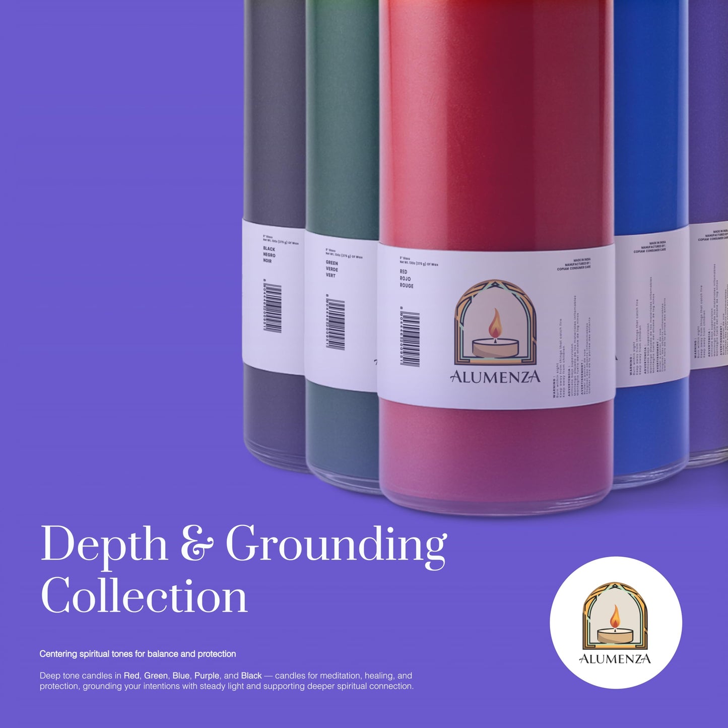 Alumenza Bulk 3 Pack Purple 7 Day Candles in Glass Jar – Paraffin Wax, Clean Burning Unscented | Large & Tall Devotional Prayer Pillar Candles for Home, Memorial, Spells, Long Lasting