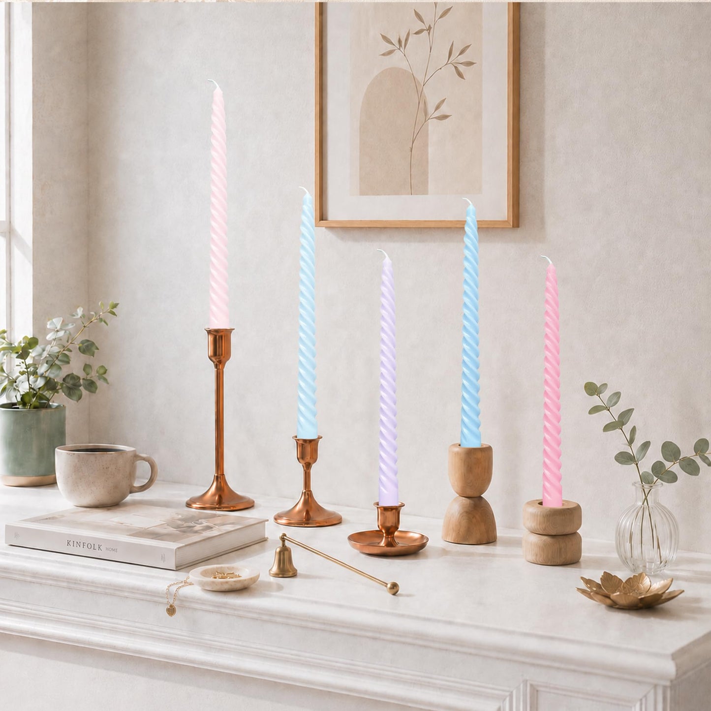 10 Inch Cream Candy Taper Candle Set, 10 Pack Elegant Unscented Dripless Candlesticks for Family Dinner Parties Home Decoration Picnic