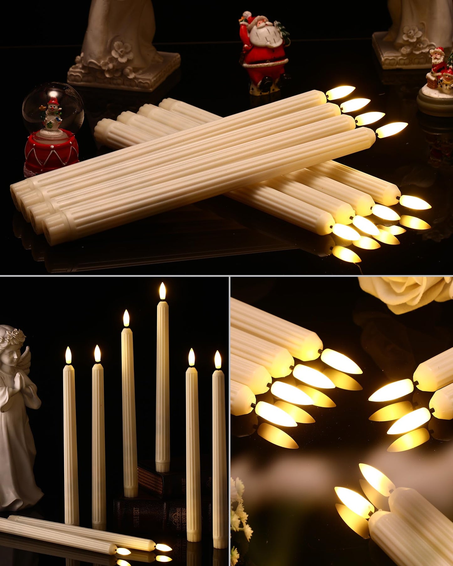 Funtery 48 Pcs Flameless LED Taper Candles Battery Operated Candles Bulk Realistic LED Candlesticks Flickering for Wedding Church Graduation Party Home Decor(Ivory,Romantic Style)