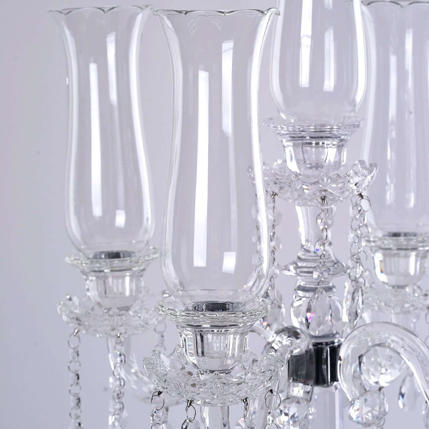 Efavormart 5 Arm Premium Crystal Glass Taper Candle Holder Candelabra with Chandelier Chains 32"
