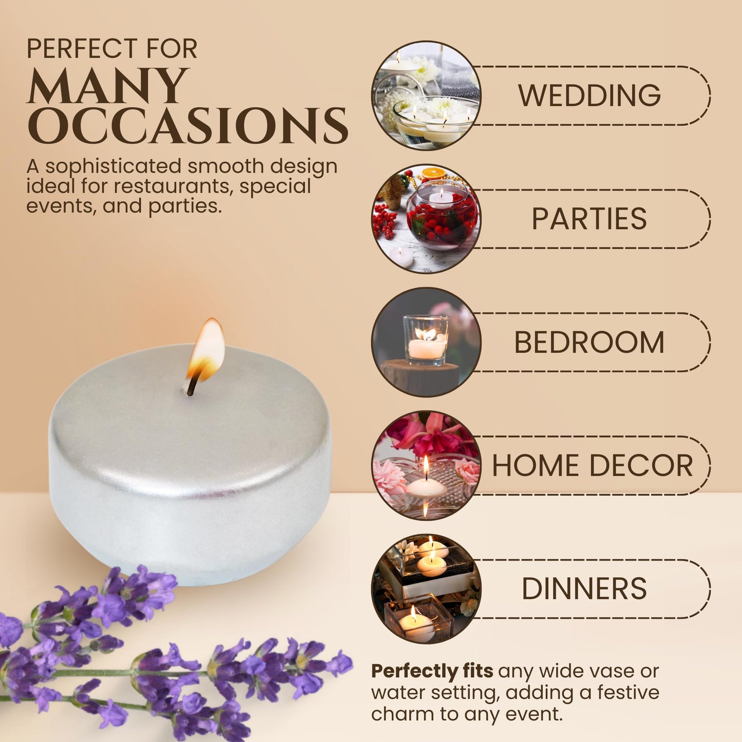 24 Pack - 2” Silver Floating Candles - Floating Candle 2 inch for Centerpieces - Unscented Paraffin, Cotton Wicks, 4-Hour Clean Burn for Wedding, Proposal Decorations, Romantic Night for Her/Him