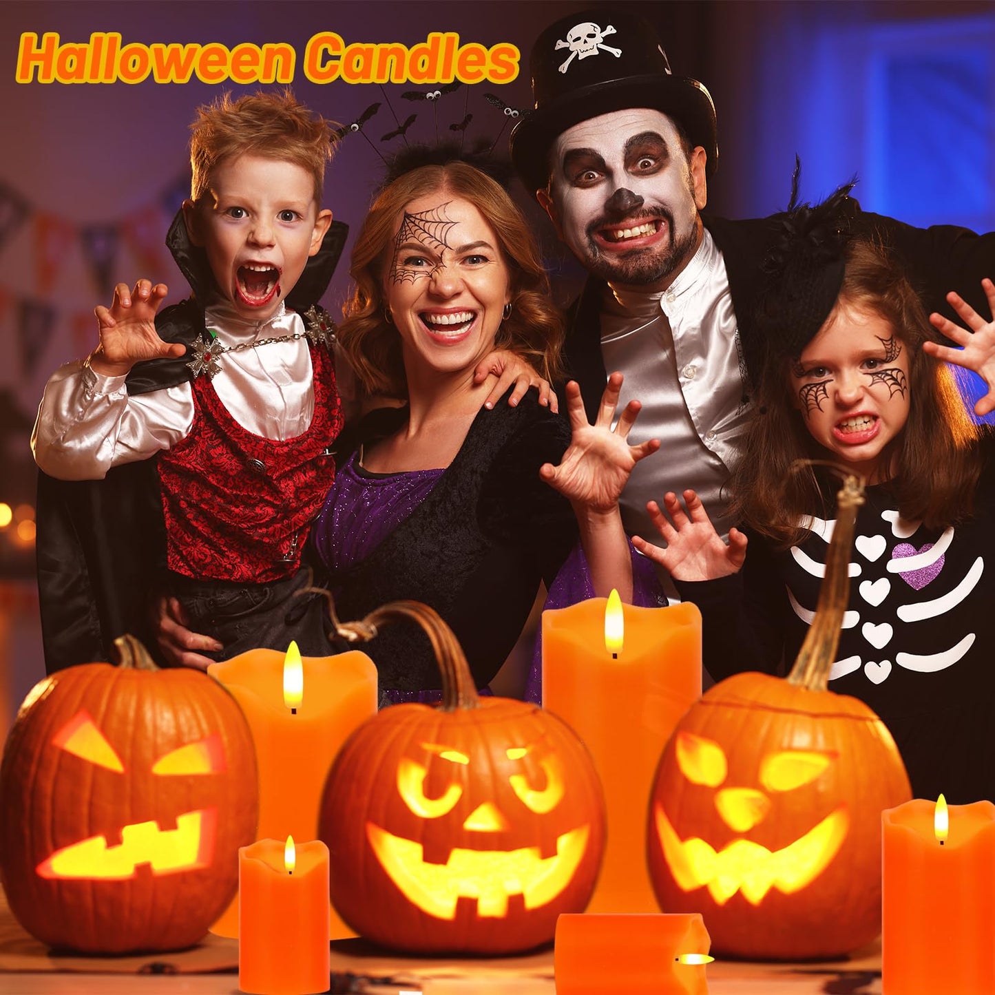 AVEKI Flickering Flameless Candles Set of 3 Orange LED Candle Light with Remote & Timer Battery Operated Electric Pillar Real Wax Candle Dimmable Fake Candles for Home Falll Halloween Decor (Orange)