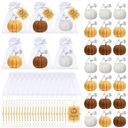Treela 24 Set Pumpkin Candles Fall Baby Shower Party Favors for Guests Little Pumpkin Thank You Return Gifts Bulk for Thanksgiving Autumn Baby Shower Wedding Favors (Natural Color)