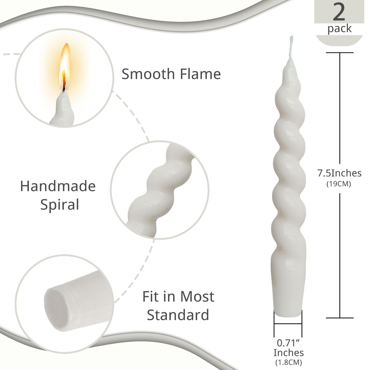NJAO HOO 7.5 Inch Spiral Candlesticks White Taper Candle Short Tapered Candles Twisted Taper Candles Spring Candlesticks for Dinner Table Home Decor Party Wedding 2 Pcs