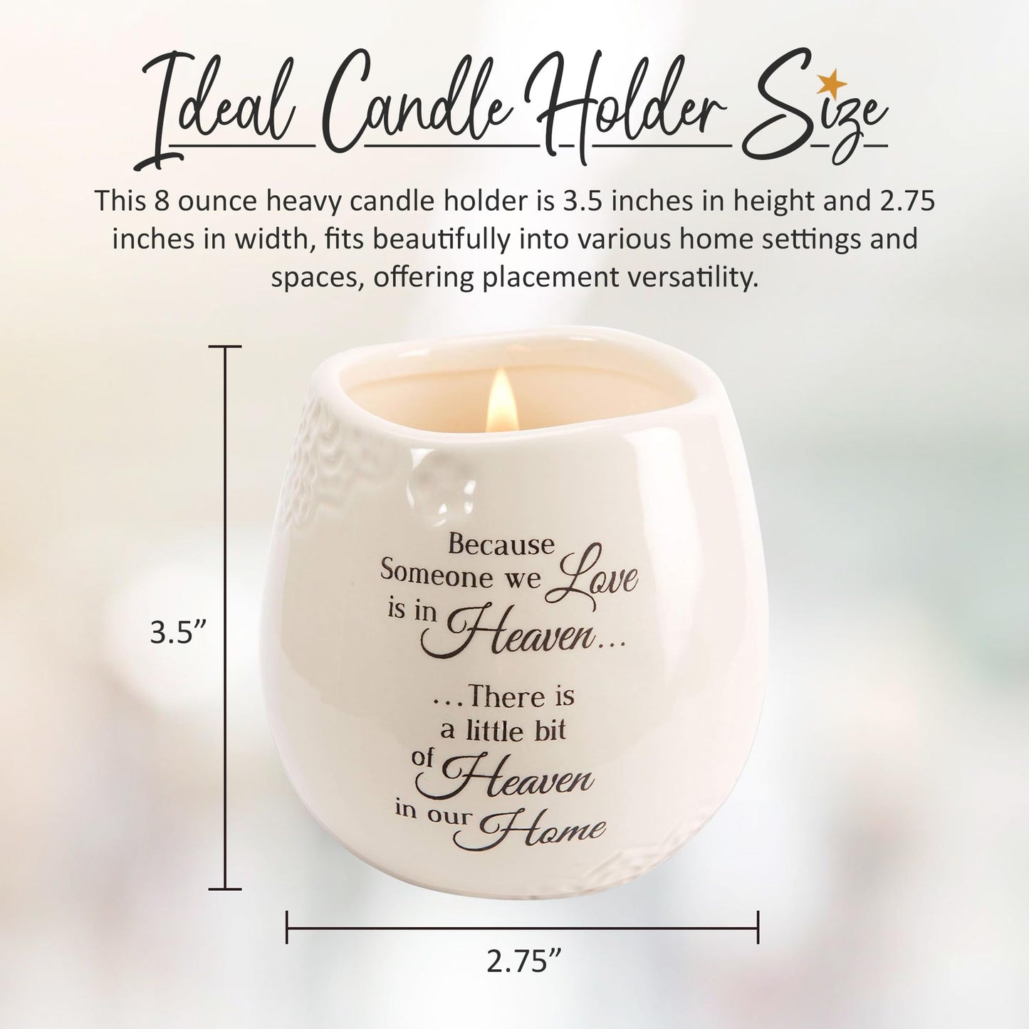 Pavilion 'In Memory, A Bit of Heaven' 19177 - White Ceramic Candle with Soy Wax in a Delicate Floral Scent, Thoughtful Sympathy, Remembrance, and Condolence Gift - 8 Ounces