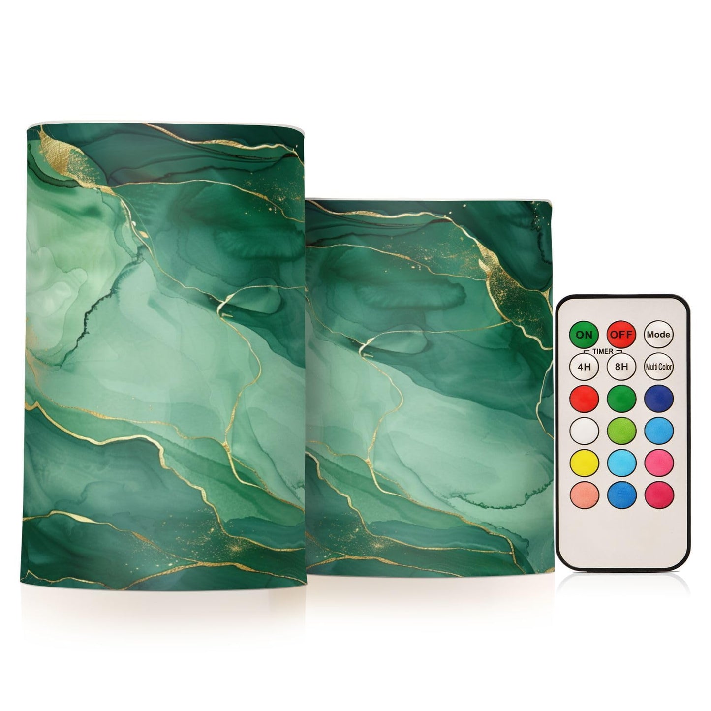 senya Lights Flameless Candles Green Marble Texture Pillar Candles Set of 2 Battery Operated Remote Control Warm Lights Home Decor