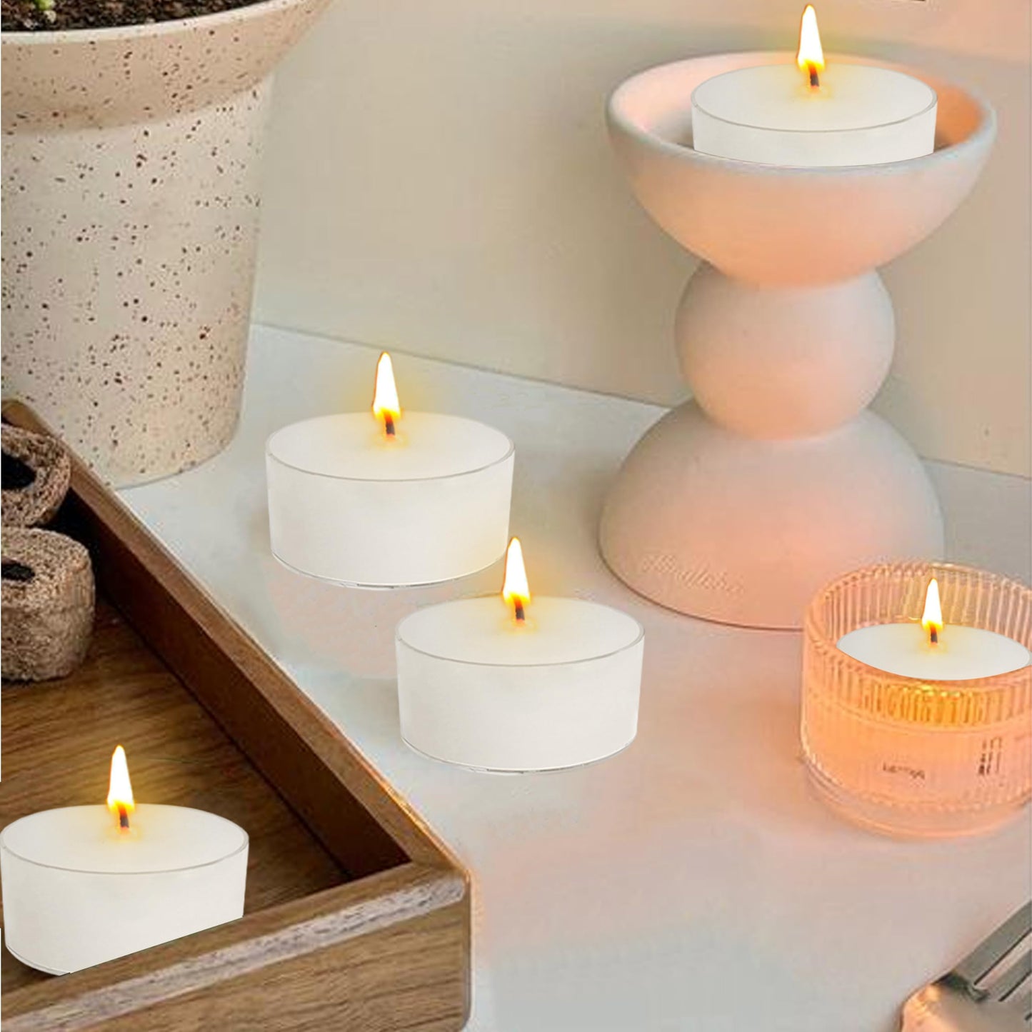 Vanilla Scented Tea Light Candles Handmade White Tealight Candles 4 Hour Clean Burning for Weddings Dinner Date Nights Spa Bath Meditation Relaxation