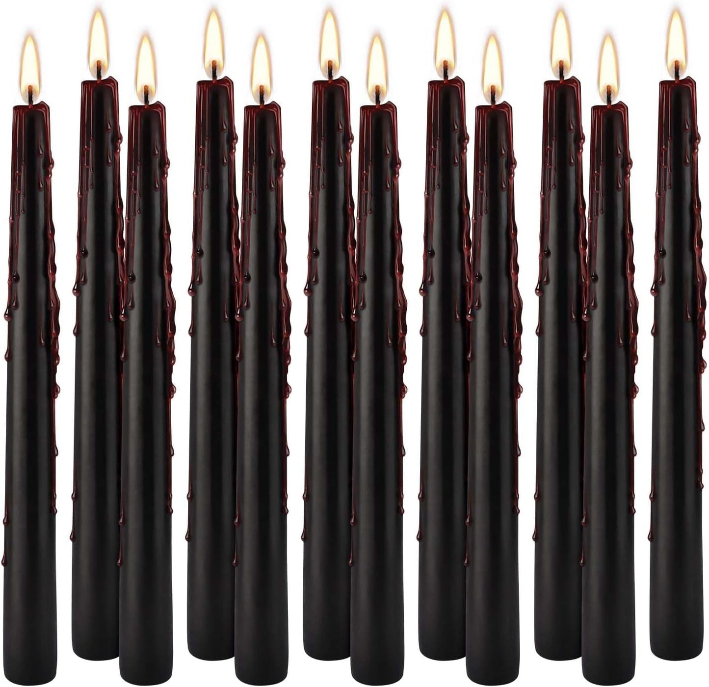 Pliadvbu 12PCS 10-Inch Black Bleeding Taper Candles,Vampire Tears Taper Candles- Unscented Ideal for Halloween, Christmas, Rituals, and Themed Party Decor