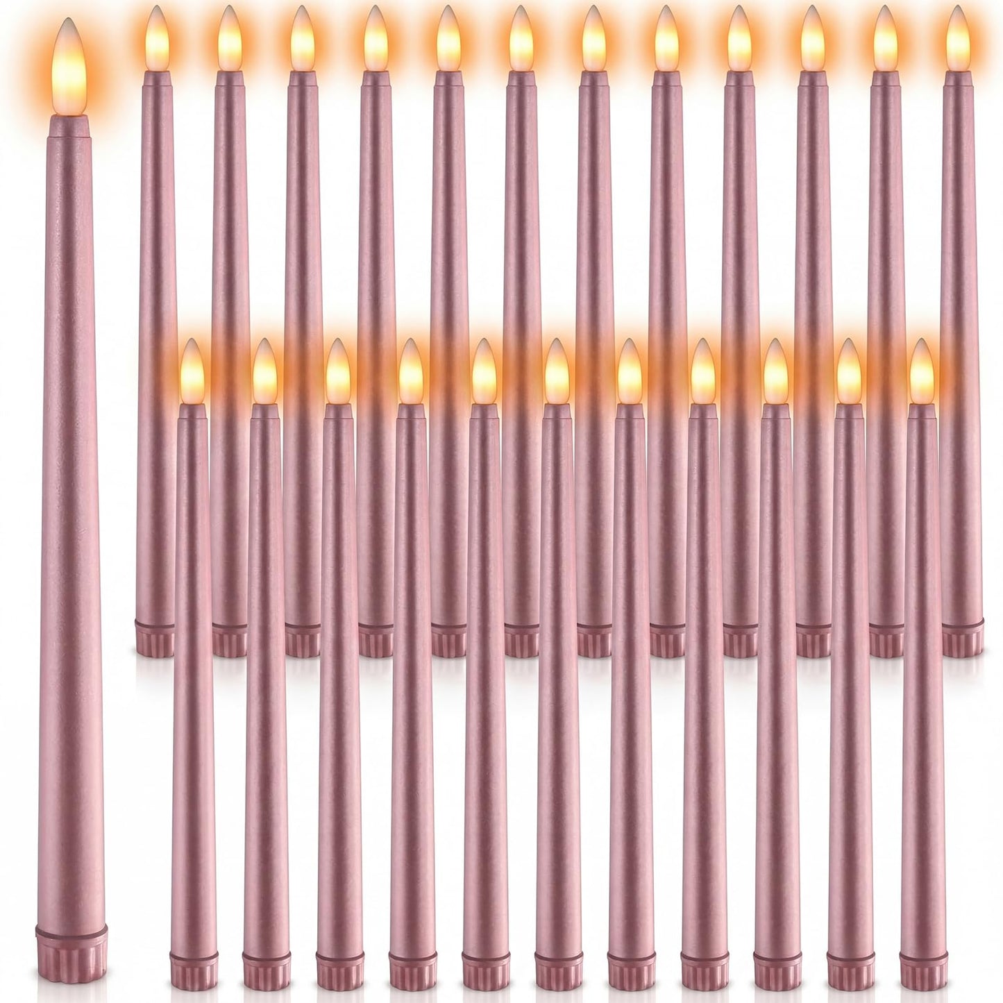 Macarrie 24 Packs Flameless Taper Candles Battery Operated Fake 11 Inch Long Candlelight LED Flameless Candlesticks Flickering Tapered for Spring Summer Wedding(Rose Gold)