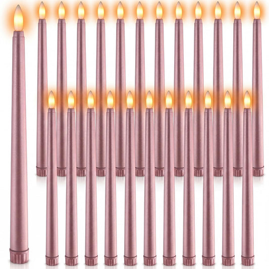 Macarrie 24 Packs Flameless Taper Candles Battery Operated Fake 11 Inch Long Candlelight LED Flameless Candlesticks Flickering Tapered for Spring Summer Wedding(Rose Gold)