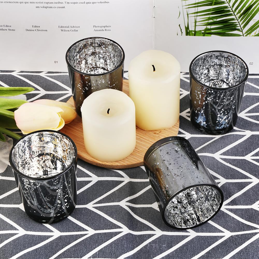 BTGLLAS 36pcs Black Glass Tea Light Holders - Votive Candle Holders Bulk for Weddings Events - Glass Votives for Wedding Centerpieces, Christmas, Thanksgiving - Candle Accessories Decor (36, Black)